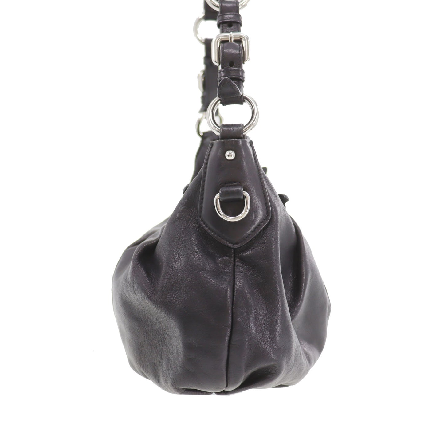 PRADA Logos Shoulder Handbag Black Leather #ED81