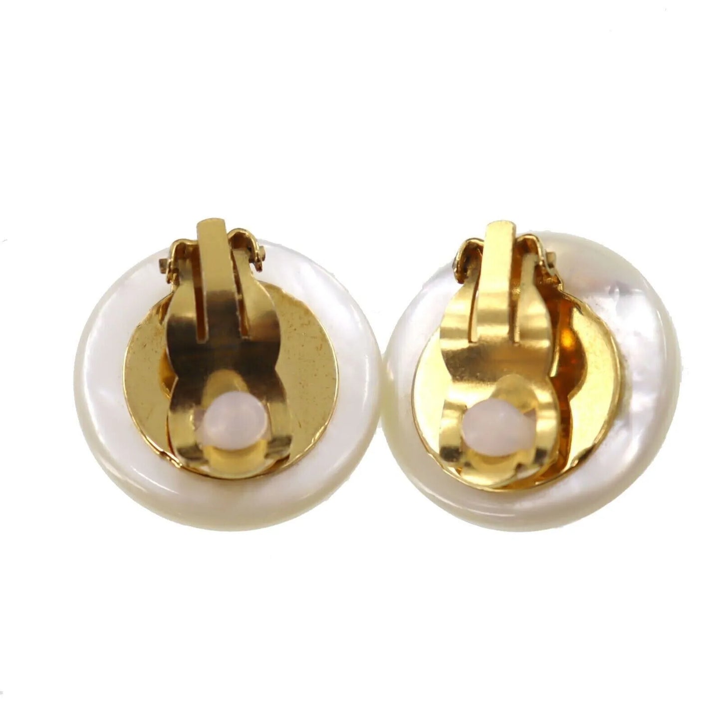 CHANEL CC Logos Circle Earrings White Clip-On 96 C #AF251