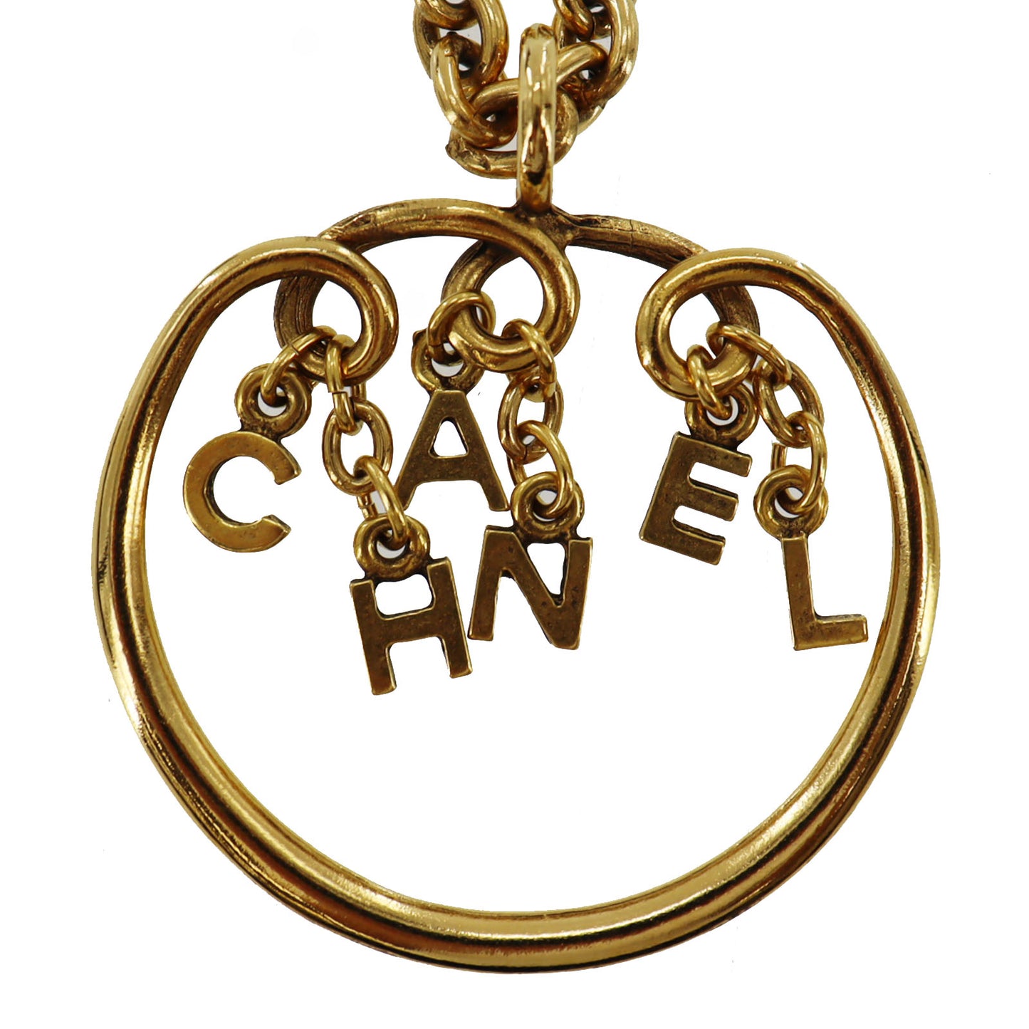 CHANEL CC Logos Circle Gold Plated Chain Necklace #AG189