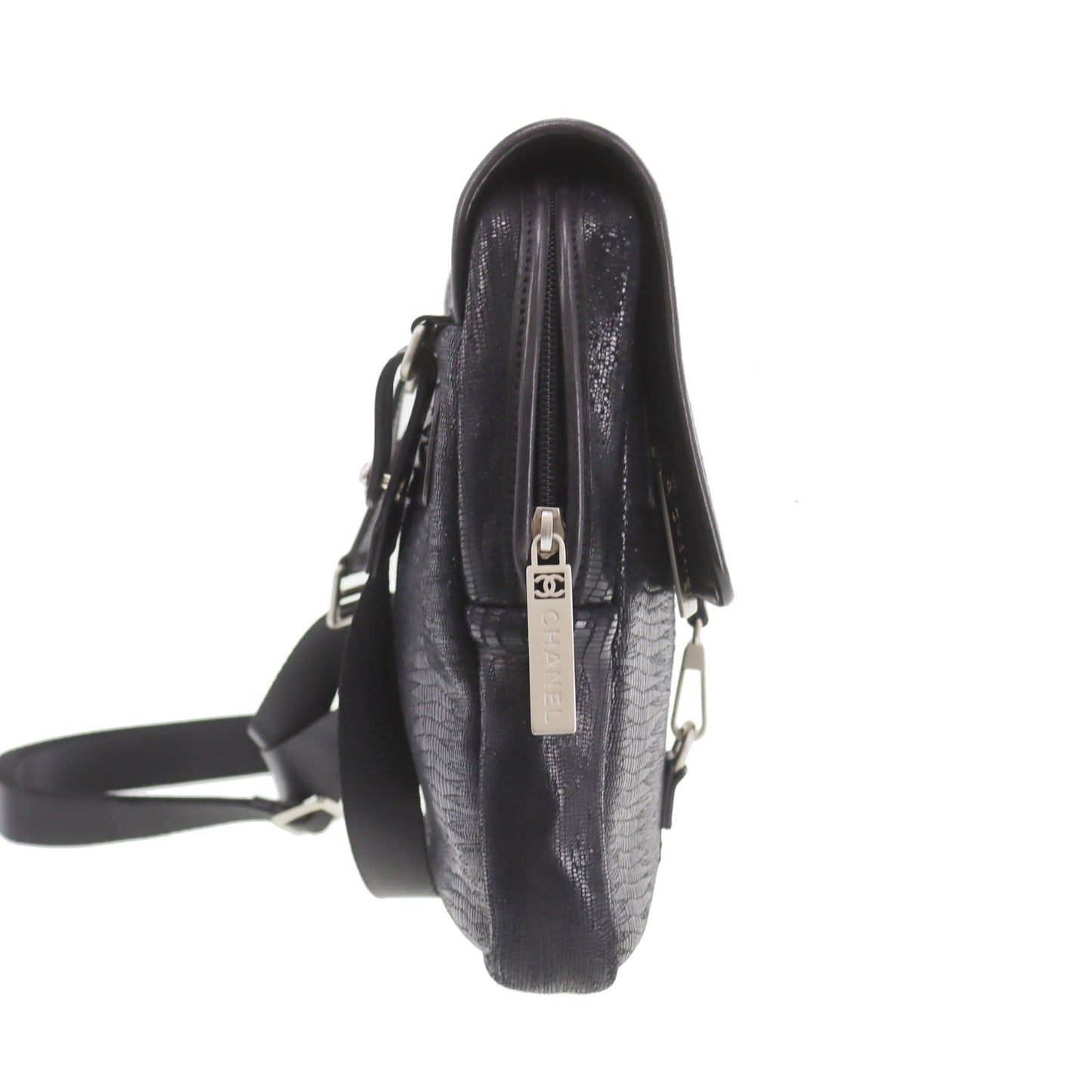 CHANEL Sports Line Crossbody Shoulder Bag Black Nylon Leather #CP936
