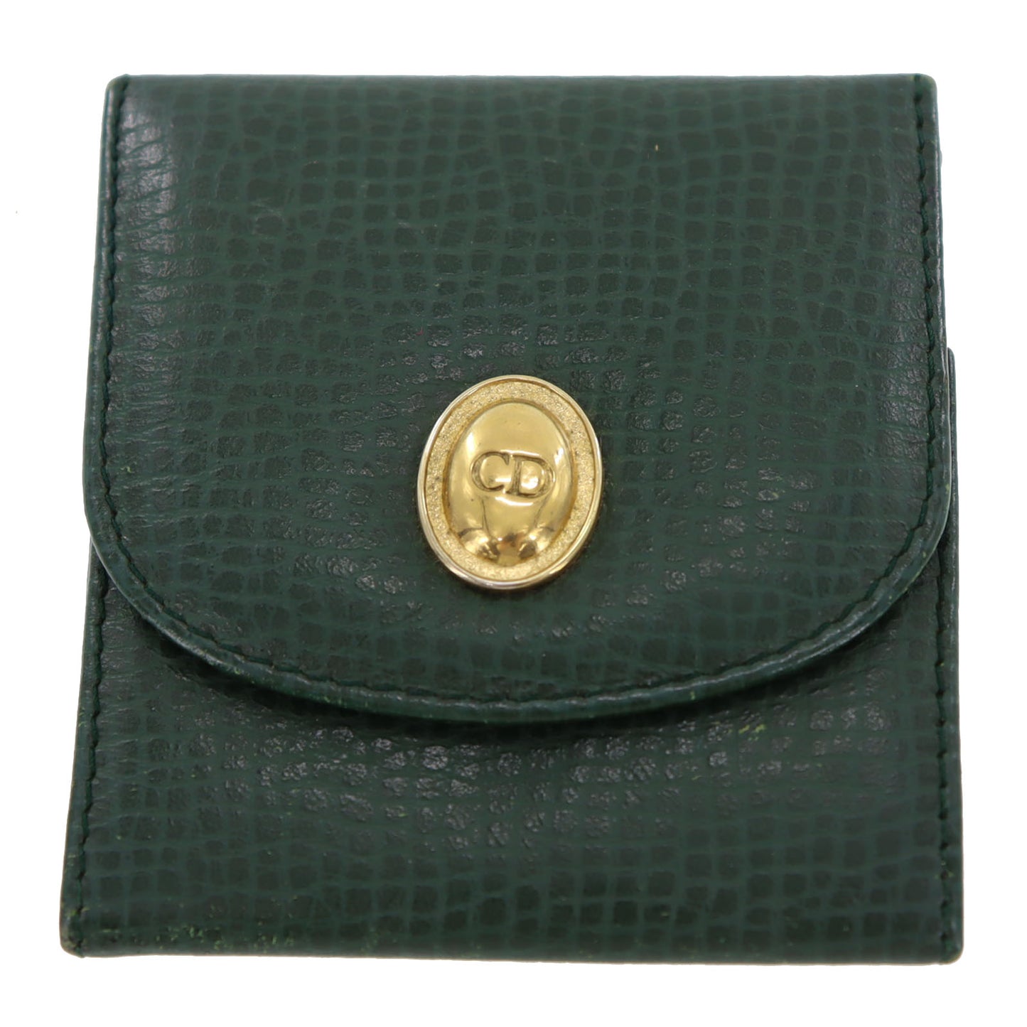 Christian Dior Logos Mini Coin Wallet Green Leather #BQ715