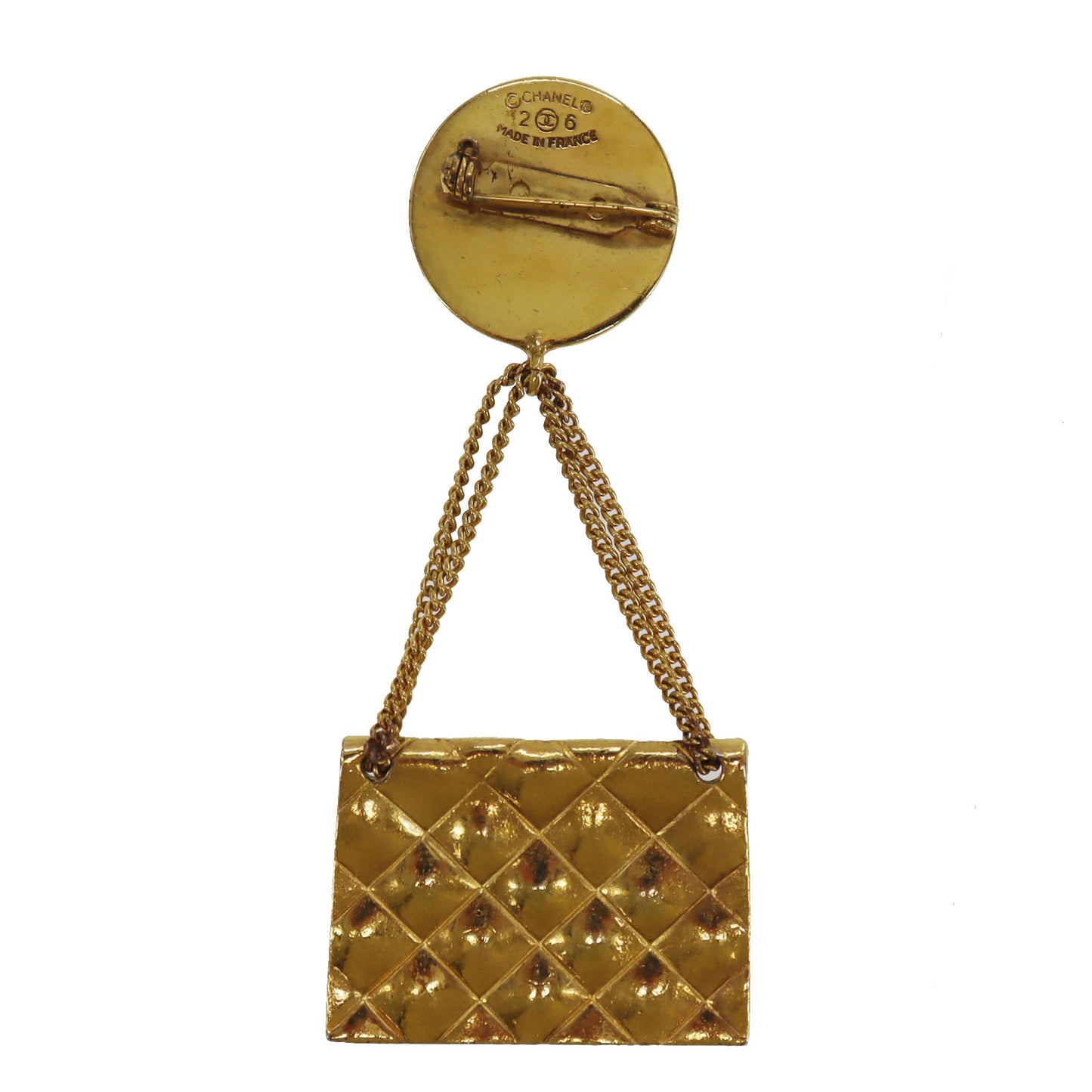 CHANEL CC Logo Used Matelasse Swing Pin Brooch Gold Plated 26 Vintage #BX144 S