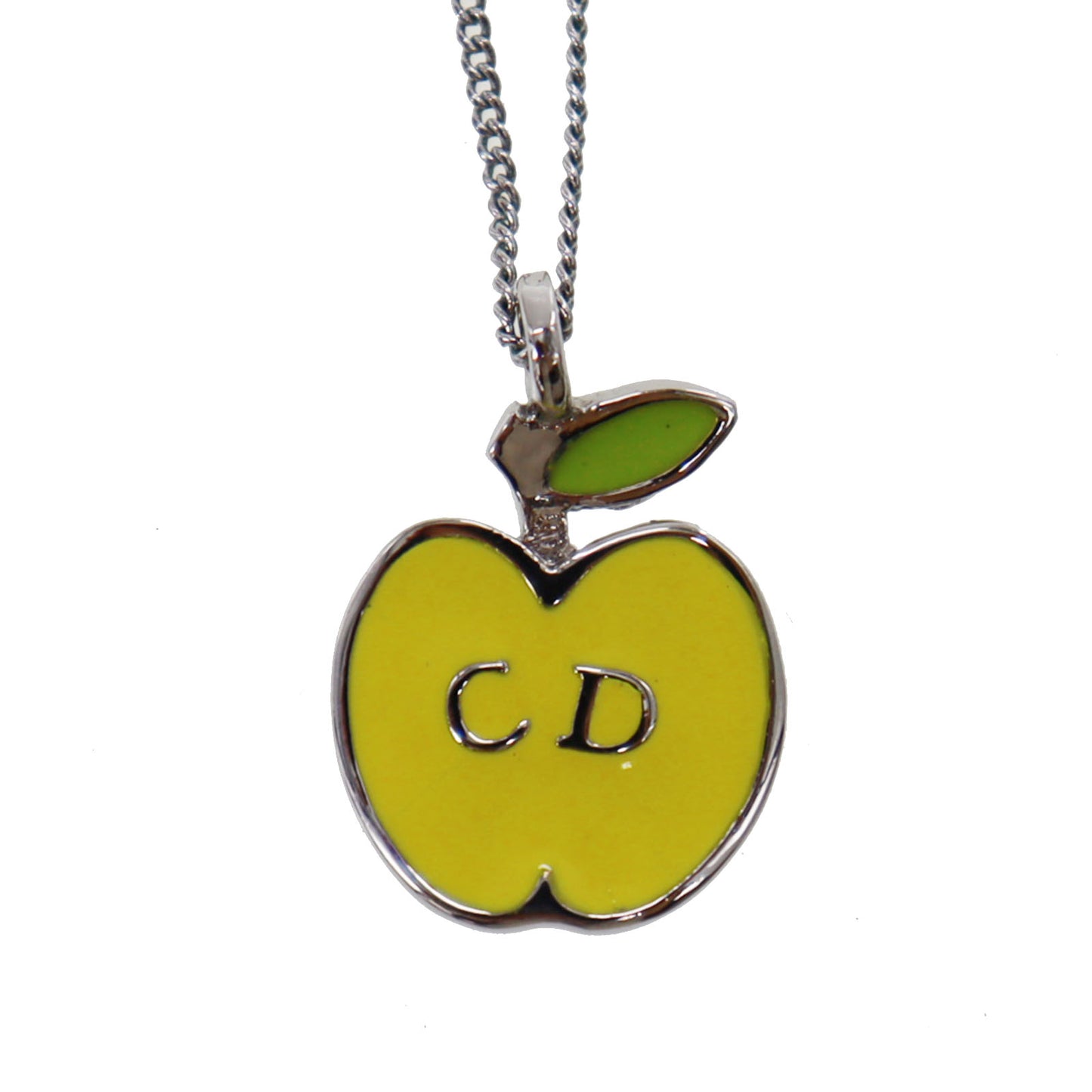 Christian Dior CD Logo Apple Motif Necklace Pendant Silver #CR775