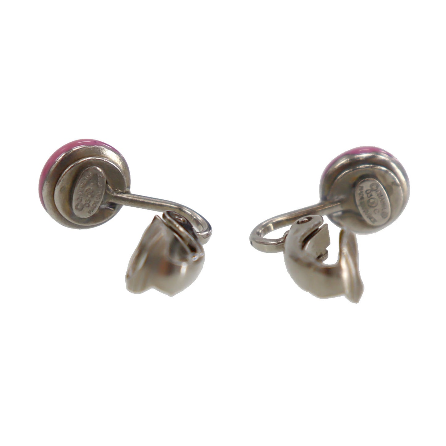 CHANEL CC Logos Earrings Pink Silver Clip-On 03C #BY524