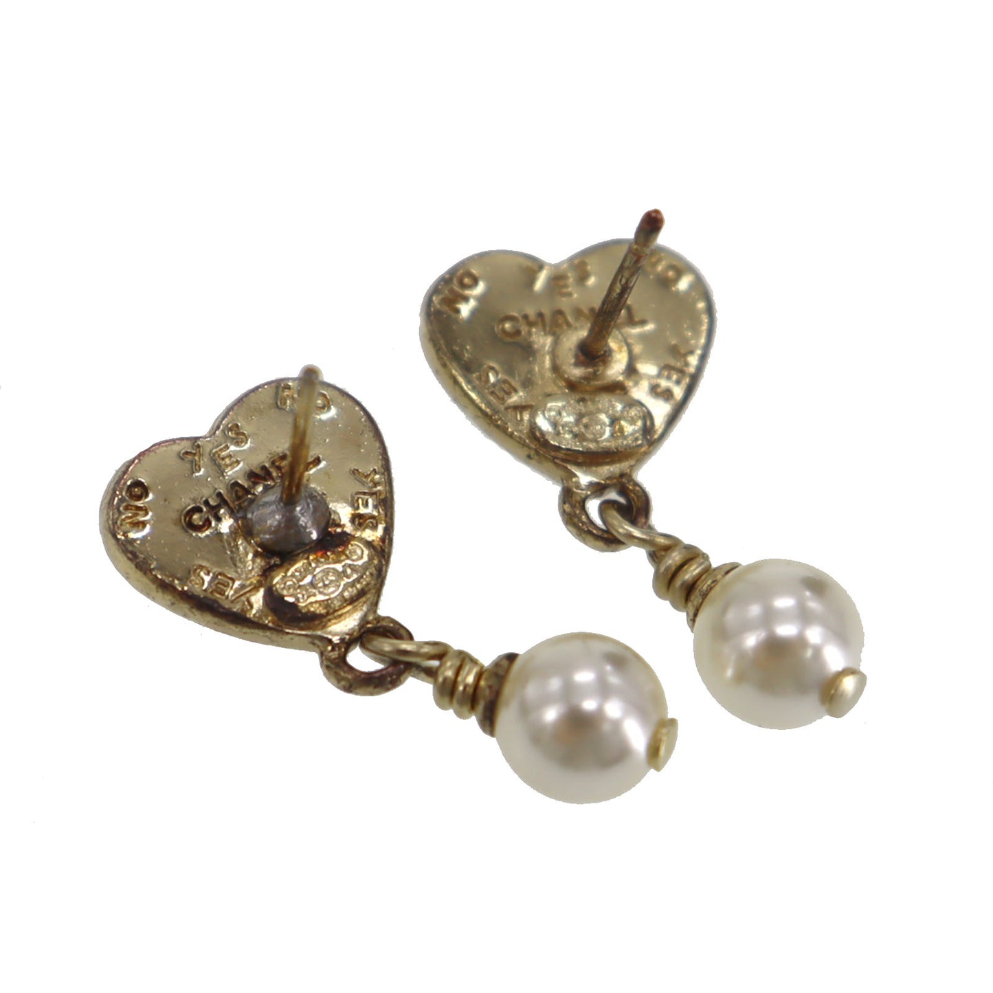 CHANEL CC Heart Logos Pearl Swing Piercing Black Gold 04A #CG920
