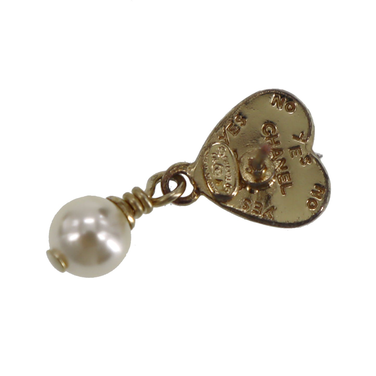 CHANEL CC Heart Logos Pearl Swing Piercing Black Gold 04A #CG920