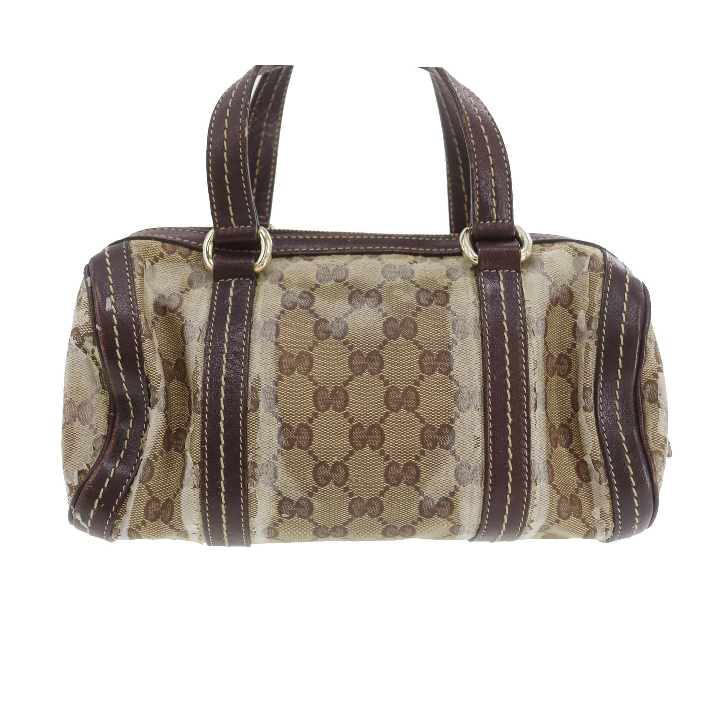 GUCCI Crystal GG Mini Boston Handbag Brown Vinyl Leather #AG692