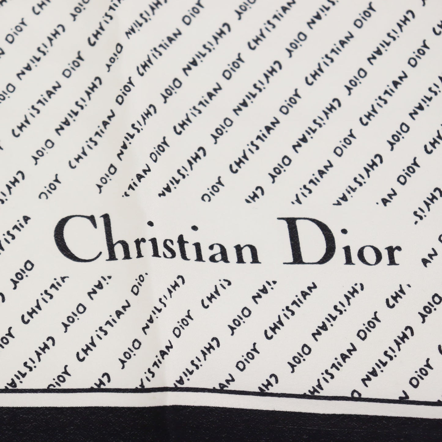 Christian Dior Logos Silk Scarf Black Ivory #ED33