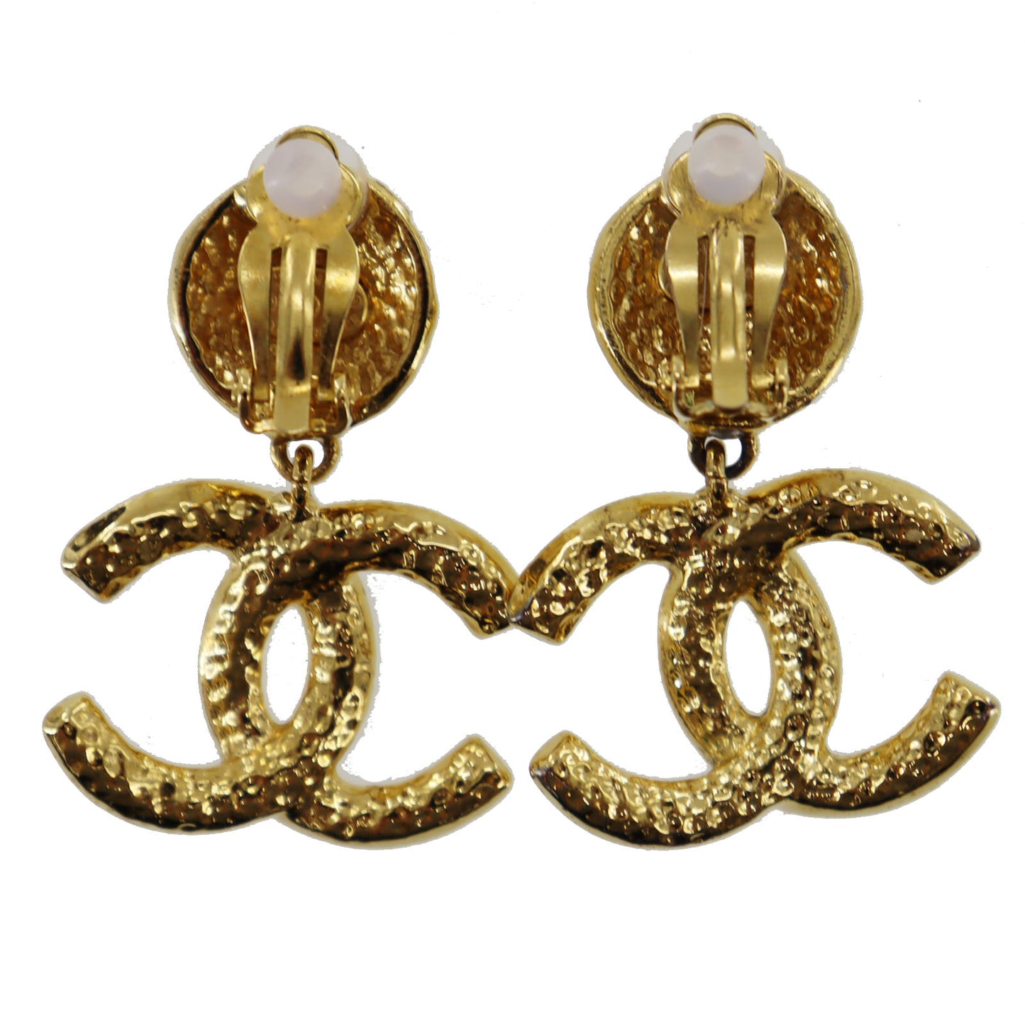 CHANEL CC Logos Circle Earrings Gold Clip-On 95A #AG999