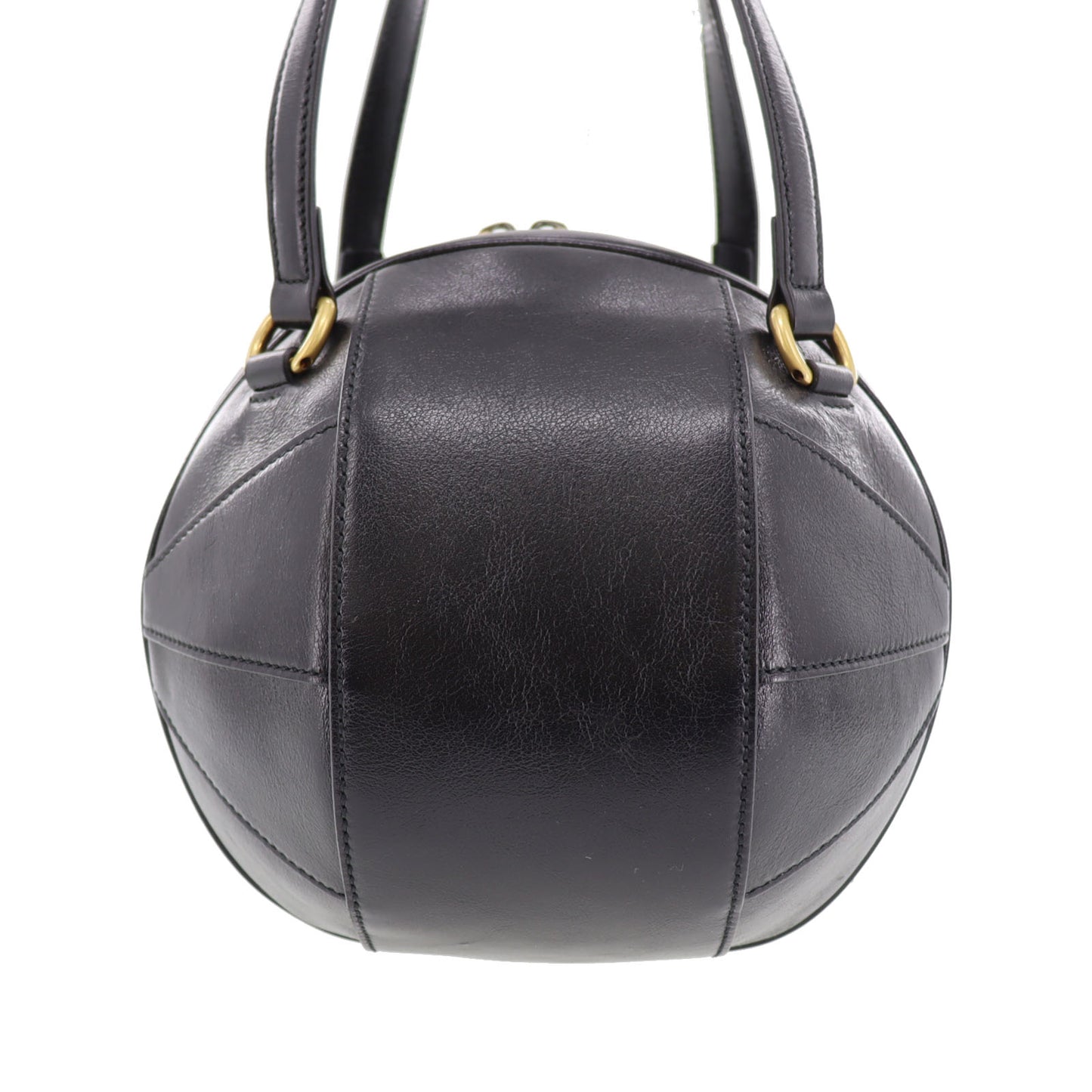 GUCCI Basket Ball Shape Handbag Black Leather #AH692