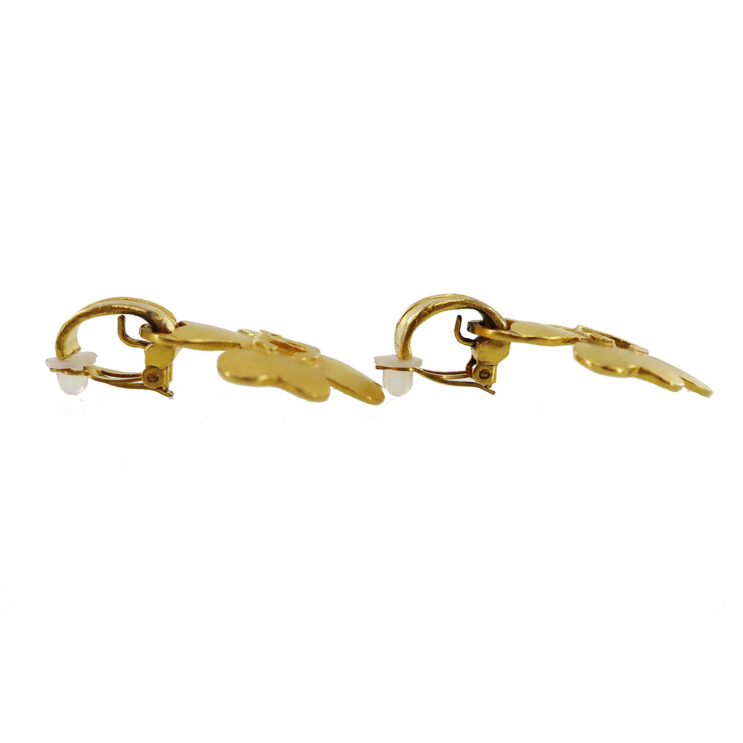 CHANEL CC Logos Clover Earrings 95 P Gold Clip-On #AH572