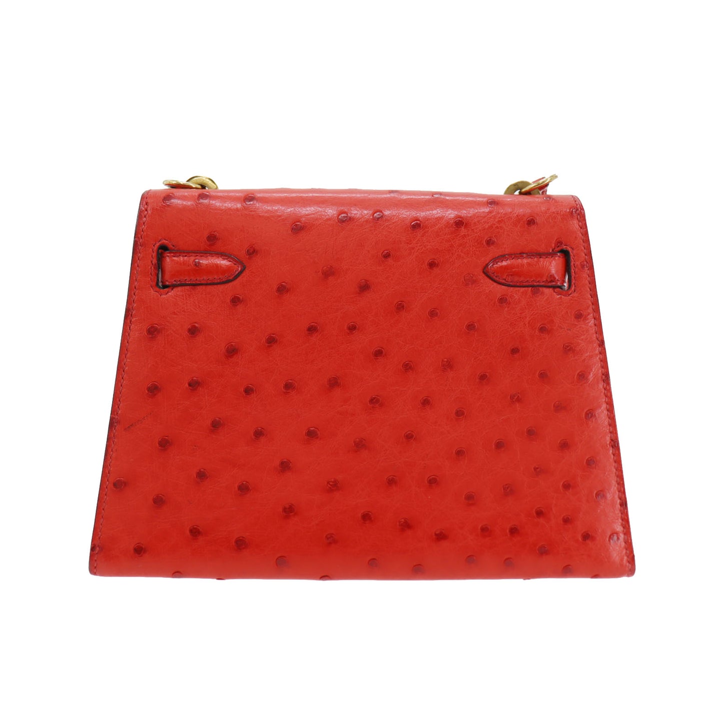 HERMES Mini Kelly 20 Used Shoulder Red Ostrich Leather #CN343