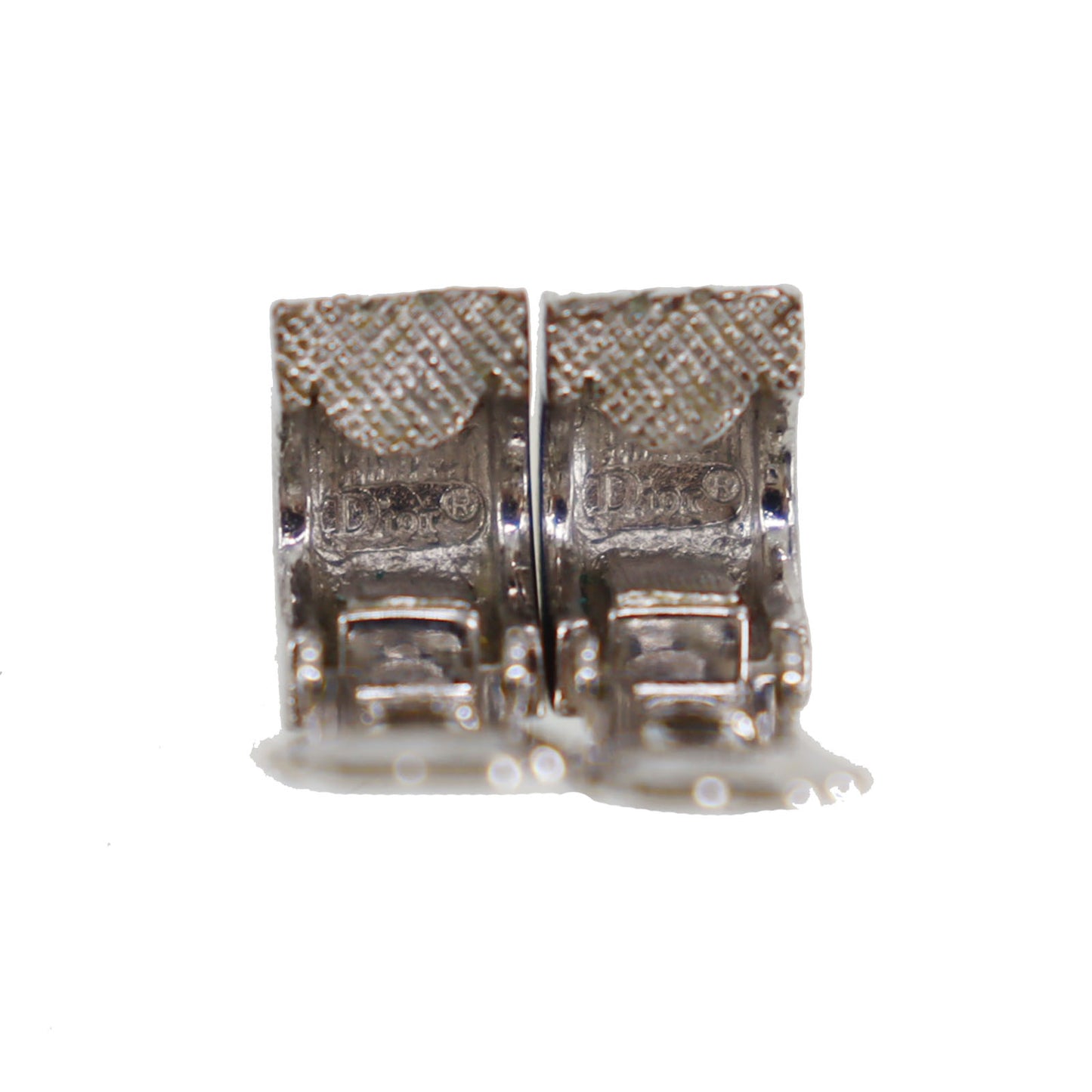 Christian Dior CD Logos Rhinestones Earrings Silver Plated #CW718
