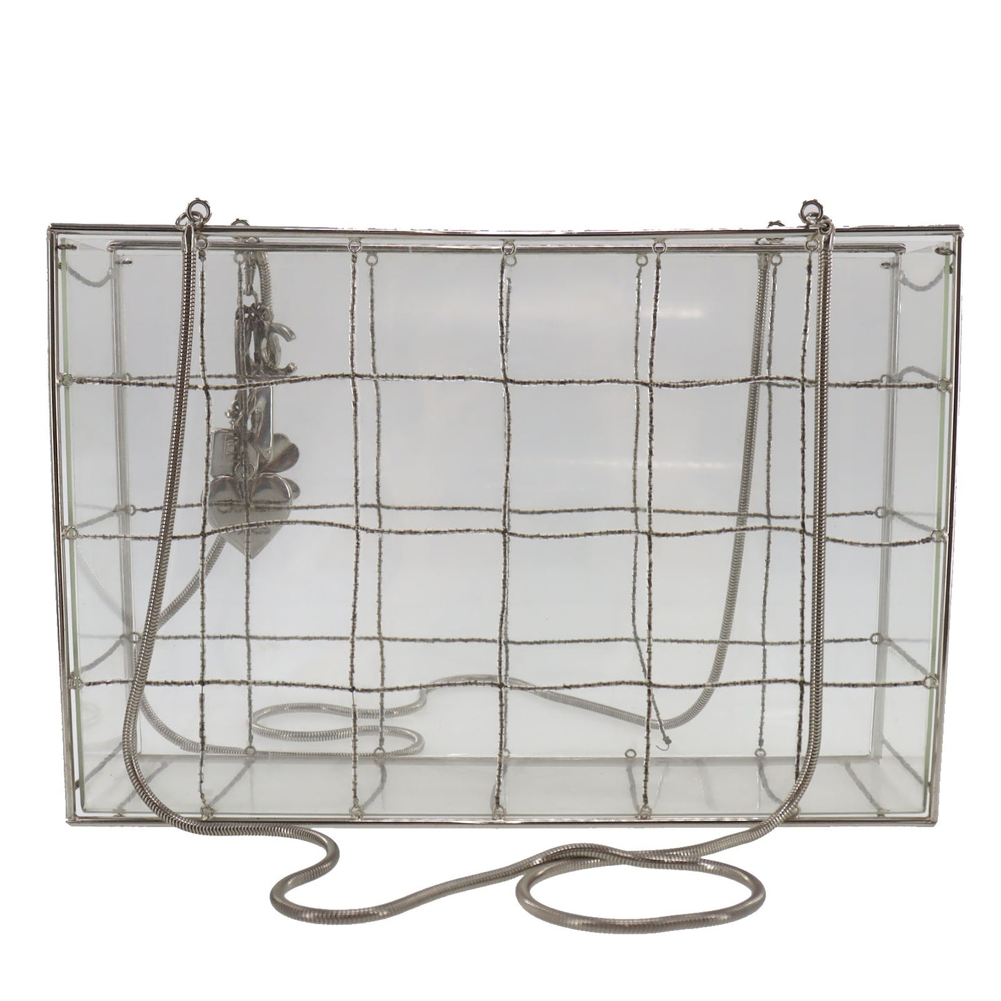CHANEL Acrylic Beads Snake Chain Shoulder Bag Square Clear #AG172