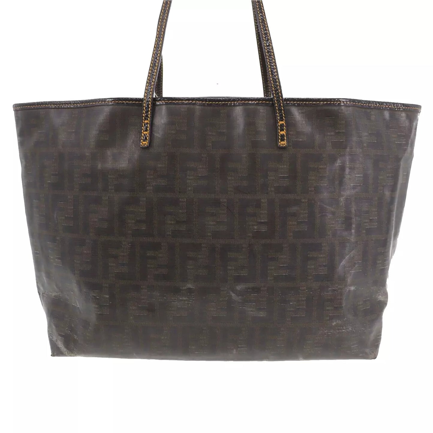 FENDI Zucca Shoulder Tote Bag Brown PVC Leather #AB537