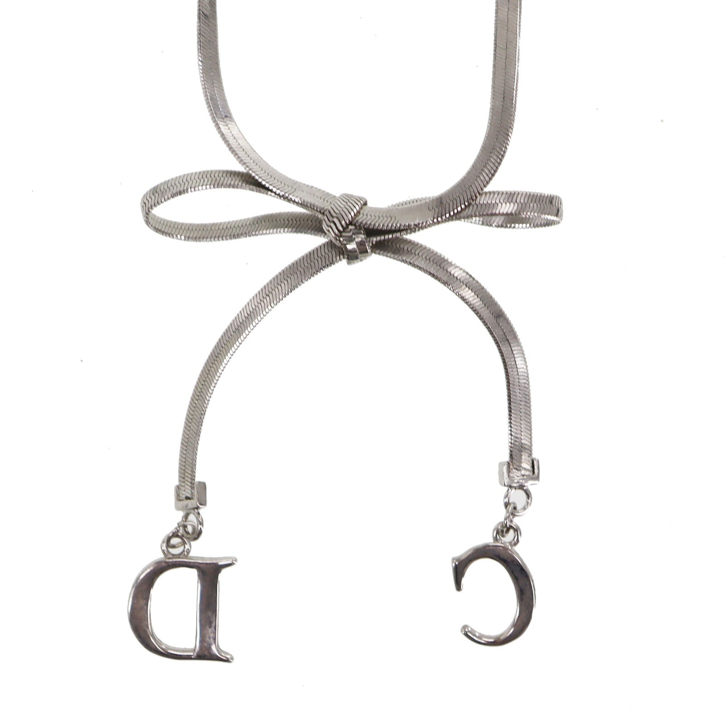Christian Dior CD Logo Ribbon Necklace Silver #CR418