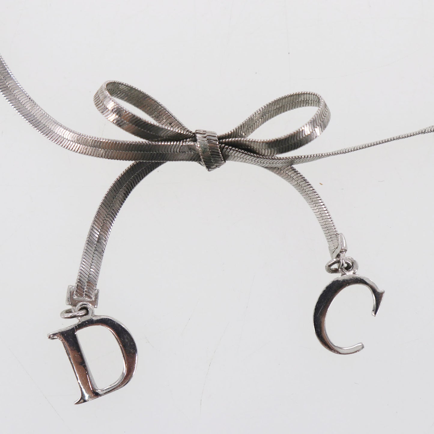 Christian Dior Bow Choker Necklace Silver #EH518
