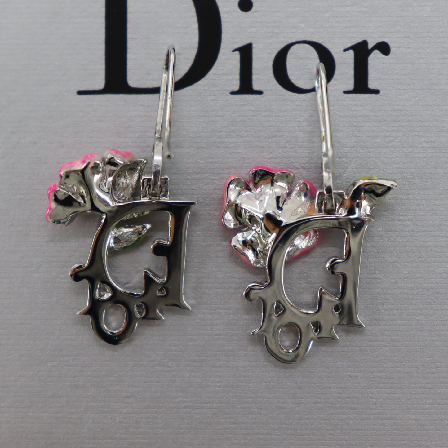 Christian Dior Logos Flower Motif Piercing Silver Plated #BT988