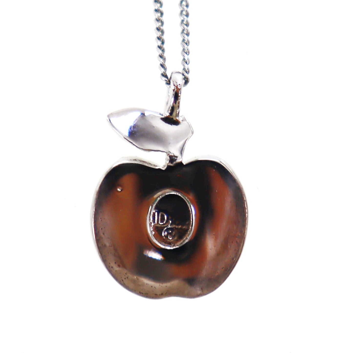 Christian Dior CD Logo Apple Motif Necklace Pendant Silver #CR775