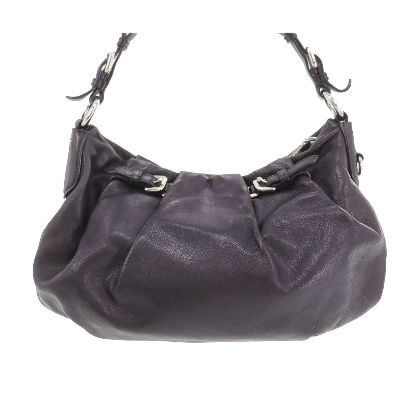 PRADA Logos Shoulder Handbag Black Leather #ED81