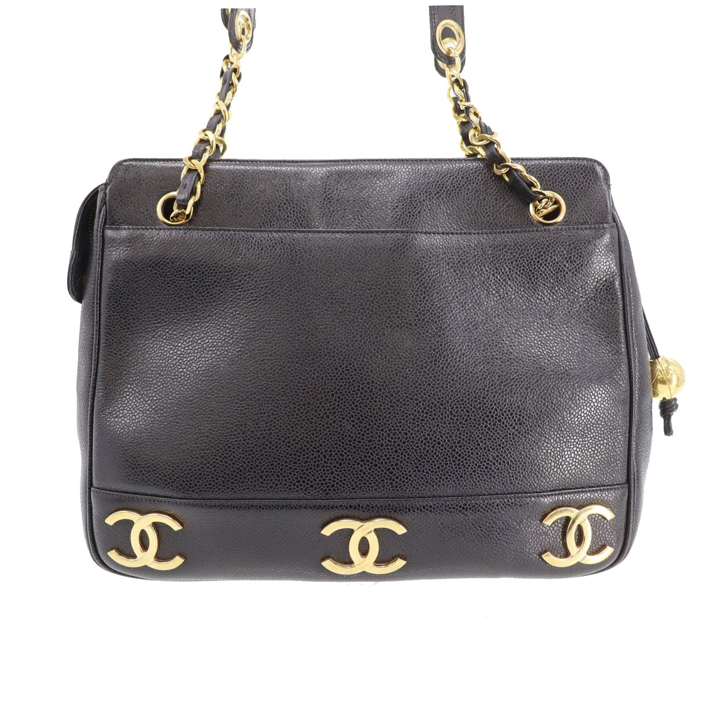 CHANEL CC Shoulder Bag Black Caviar Skin Leather #CG492