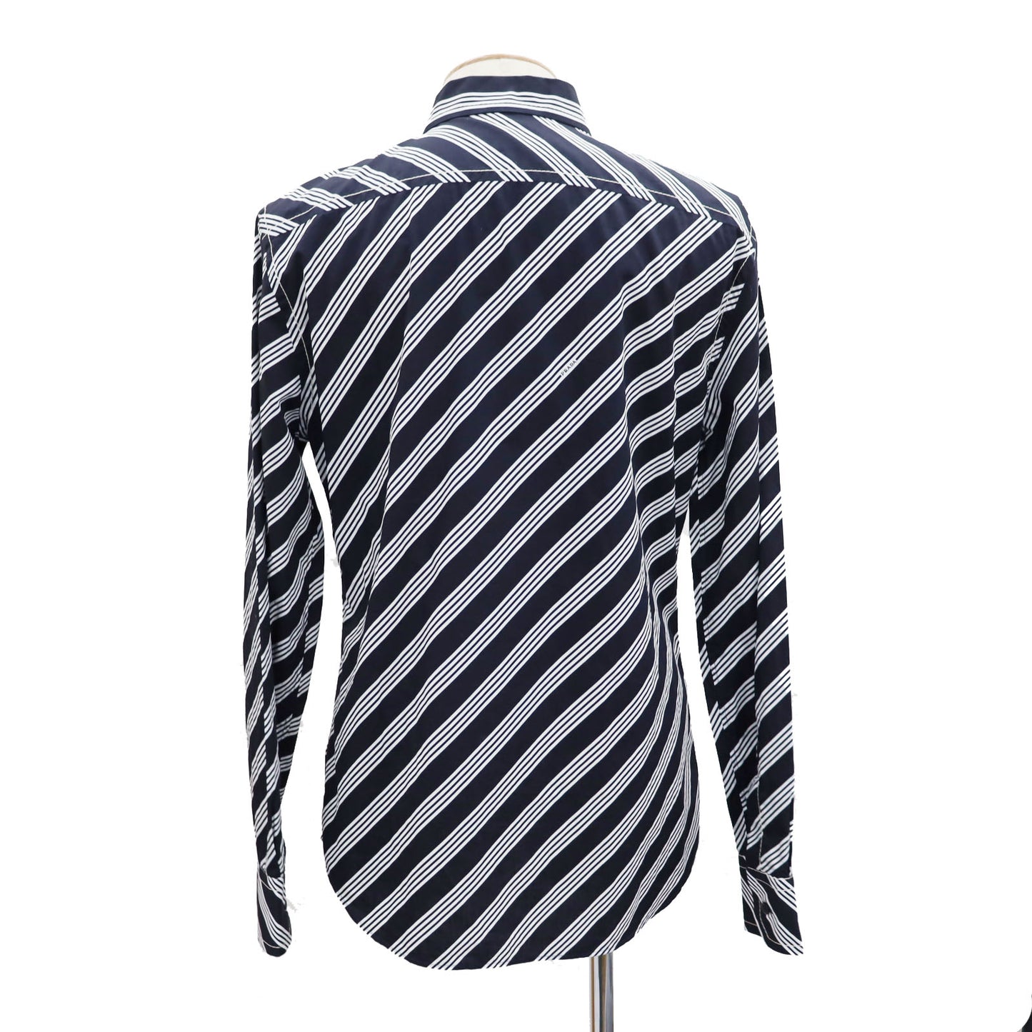 PRADA Logos Tops Shirt Light Navy White 100% Cotton Size 42 #AG994