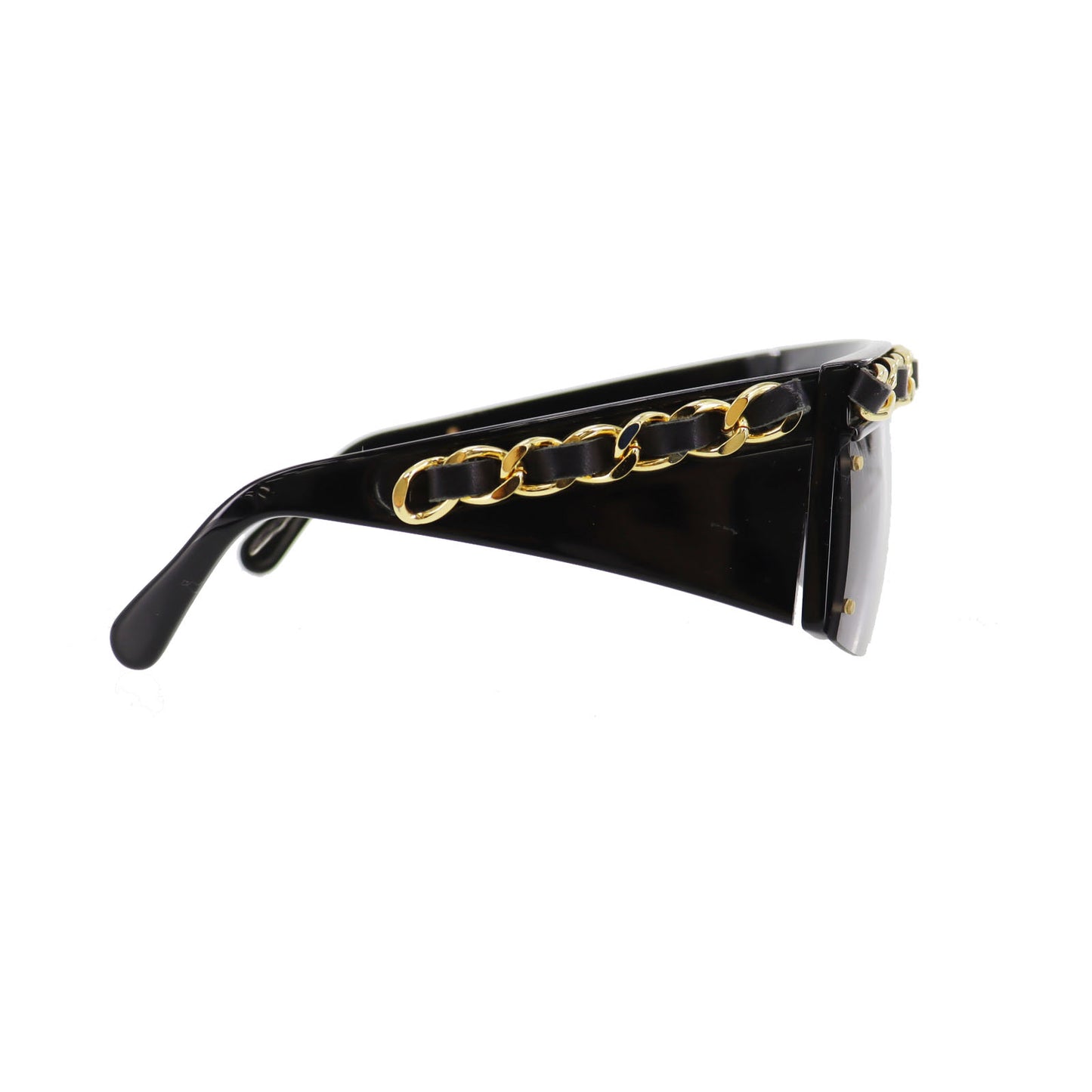 CHANEL Chain Sunglasses Black Shield Eye Wear #BZ506