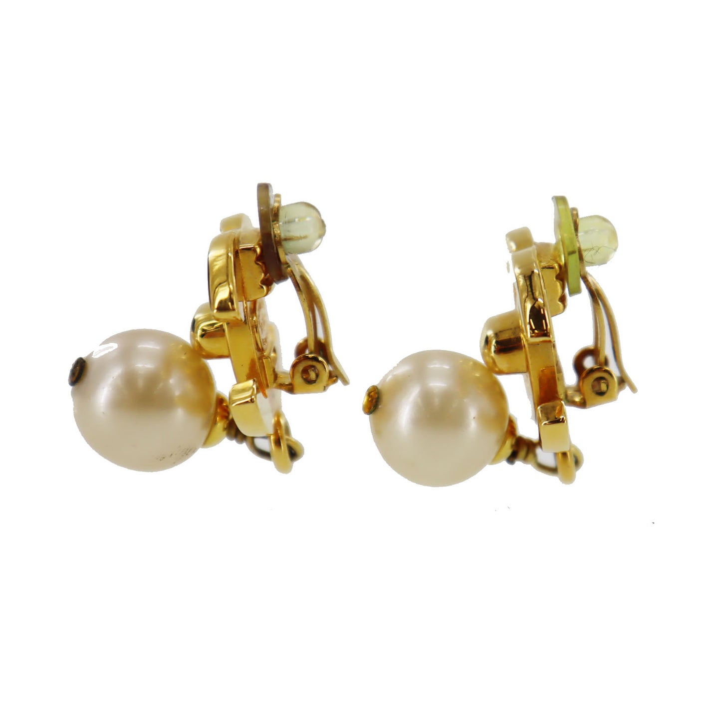 CHANEL CC Logos Pearl Earrings Clip-On 97P #AG5