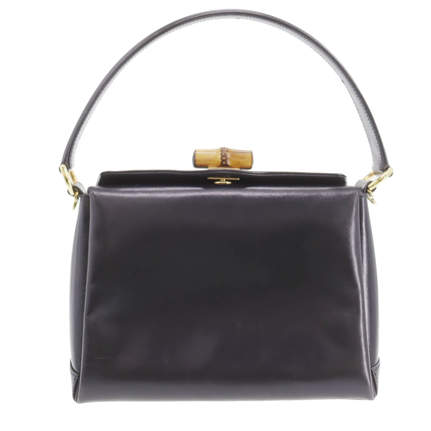 GUCCI Bamboo 2Way Shoulder Handbag Black Leather #CN677