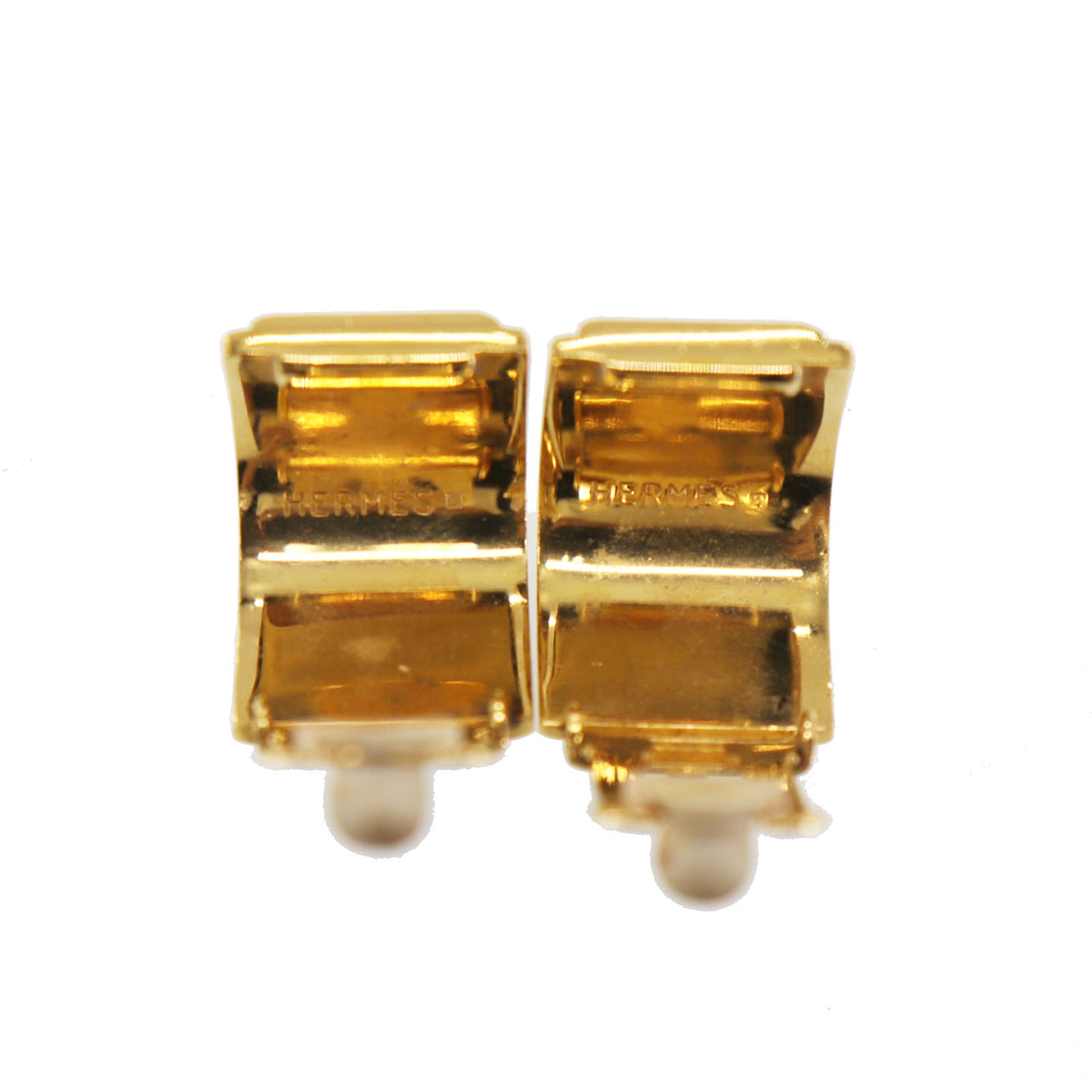 HERMES Enameled Gold-Plated Clip-On Earrings #EG945