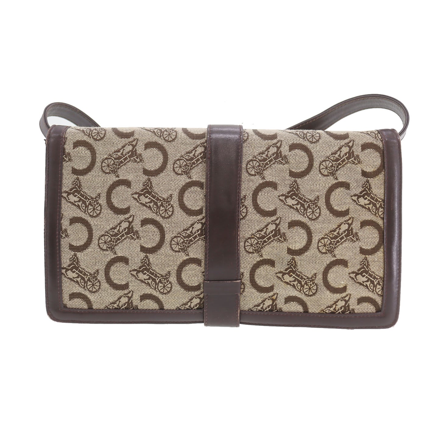 CELINE C Macadam Pattern Shoulder Bag Clutch Brown Beige Canvas #AH81