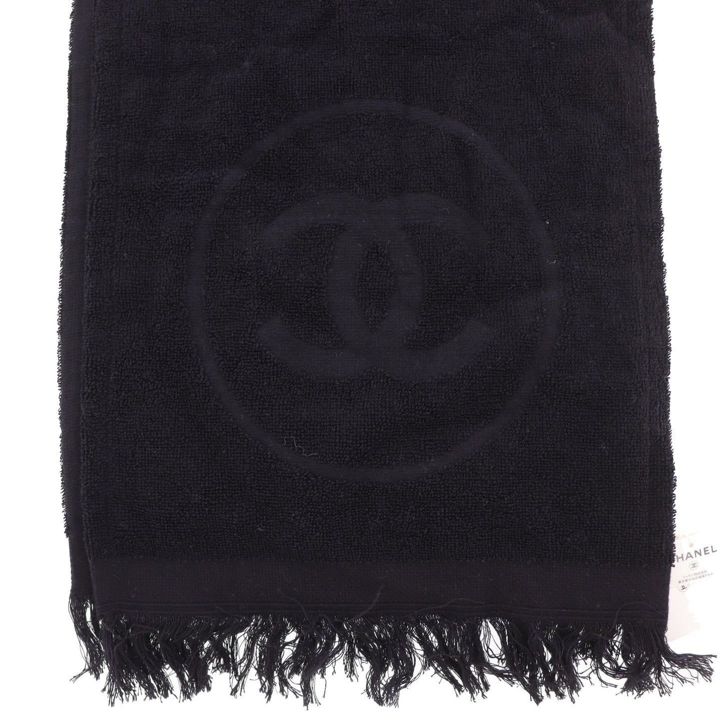 CHANEL CC Logos Towel Scarf 100% Cotton Black #BX906