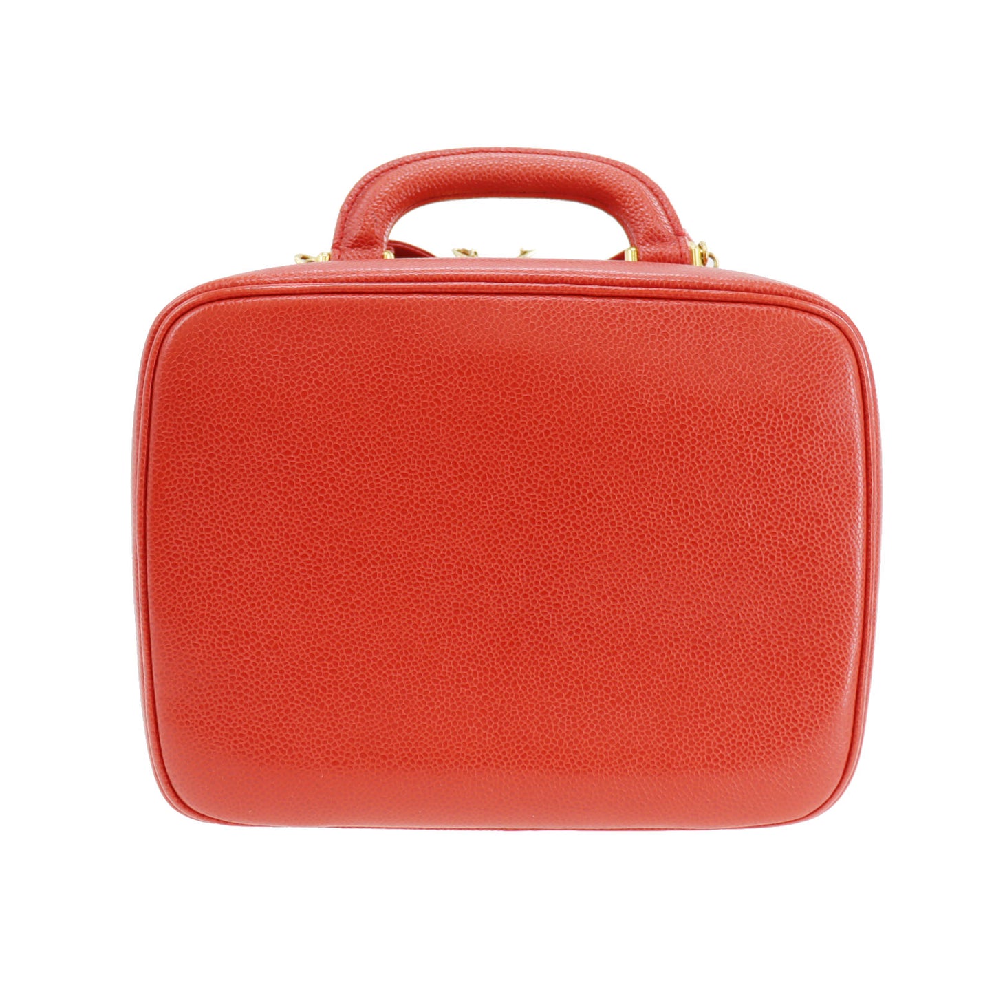 CHANEL CC Shoulder Handbag Vanity Red Caviar Skin Leather #CF934