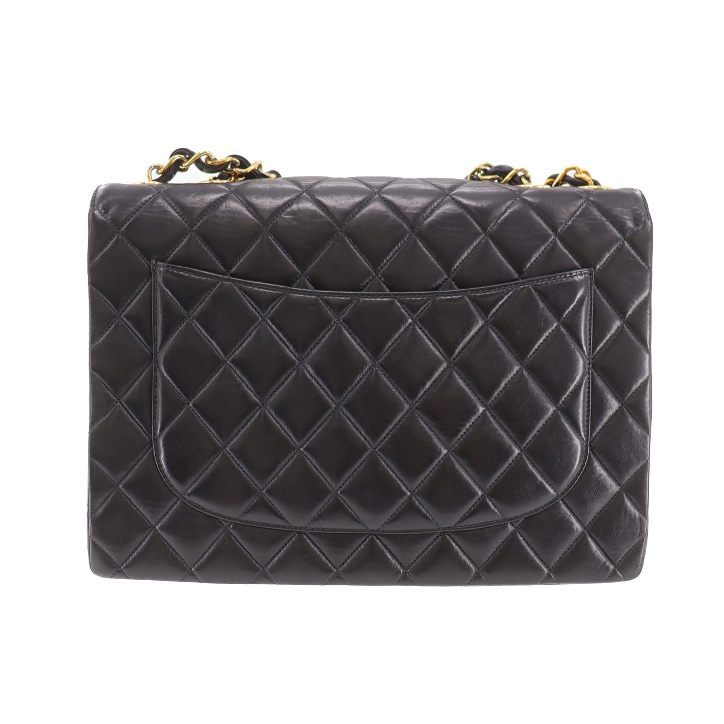 CHANEL Matelasse Used Shoulder Bag Black Lambskin Leather #CX813