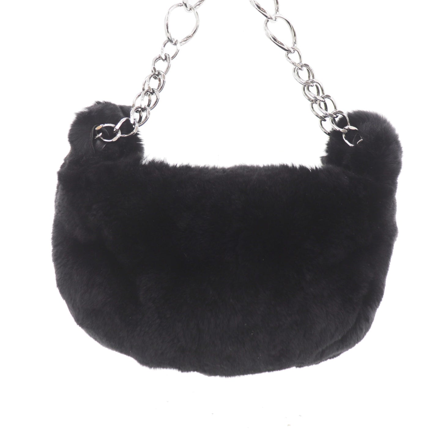 CHANEL Shoulder Handbag Black fur #EC471