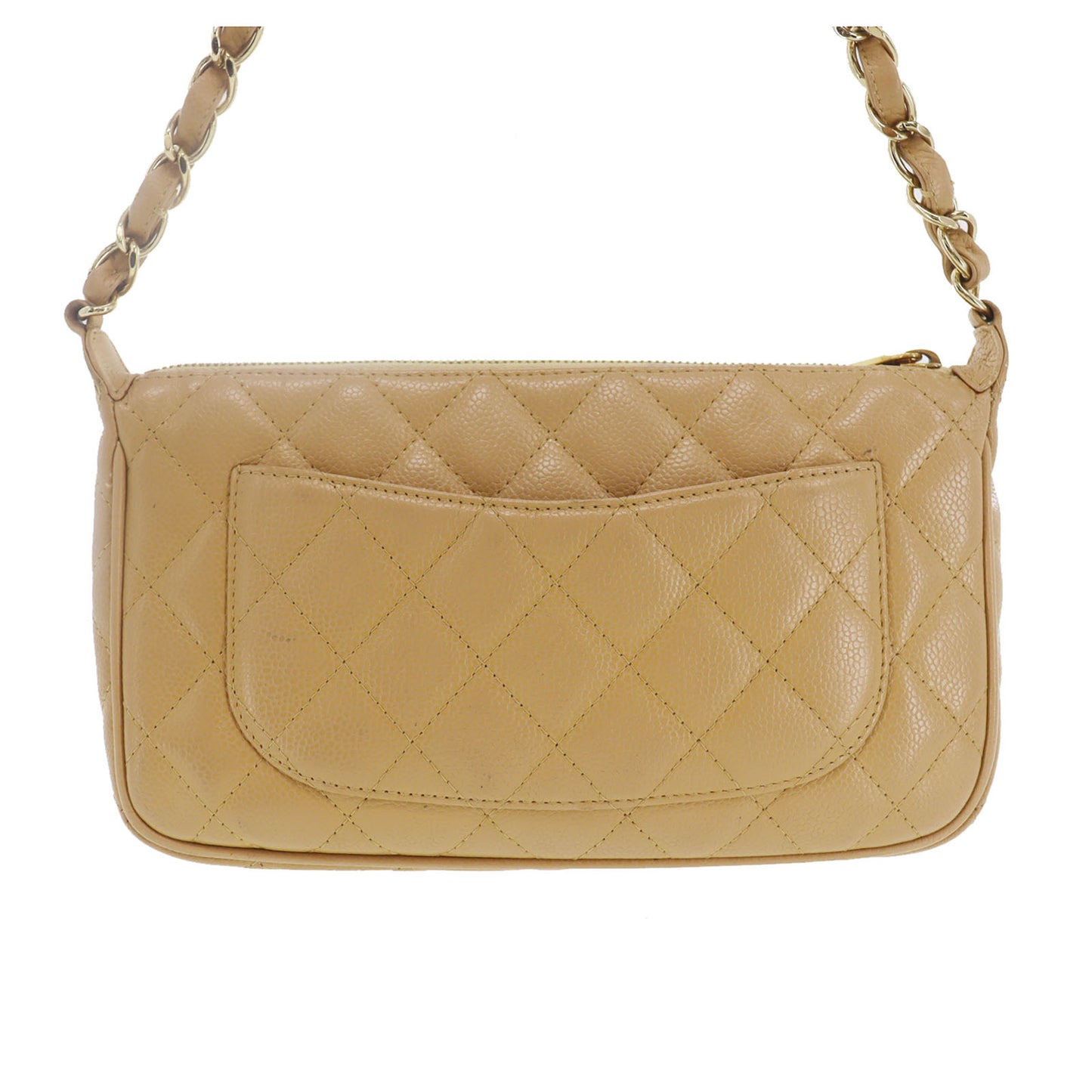 CHANEL CC Logo Shoulder Bag Beige Leather #CS561