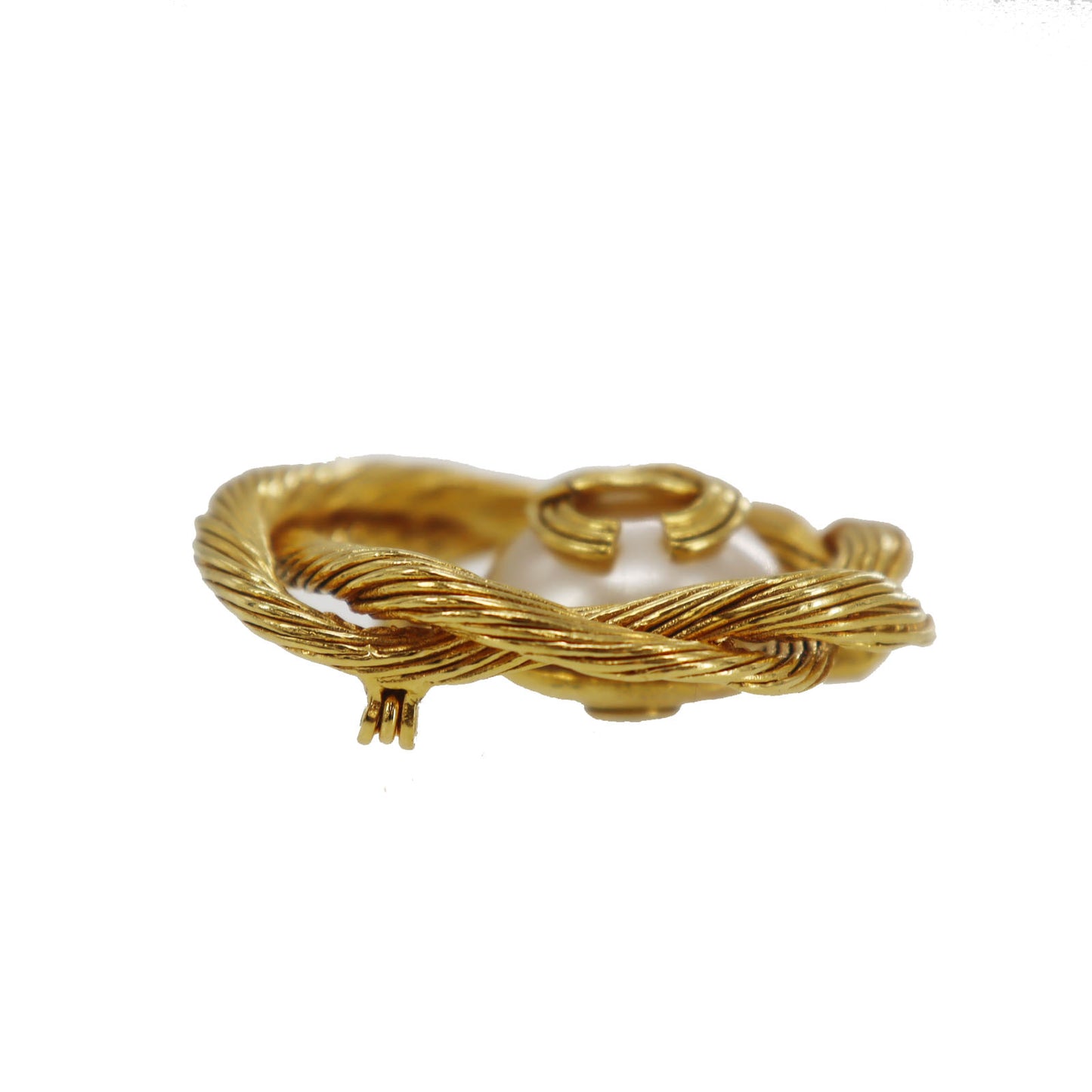 CHANEL CC Circle Pin Brooch Gold Plated Pearl 94A #CG797