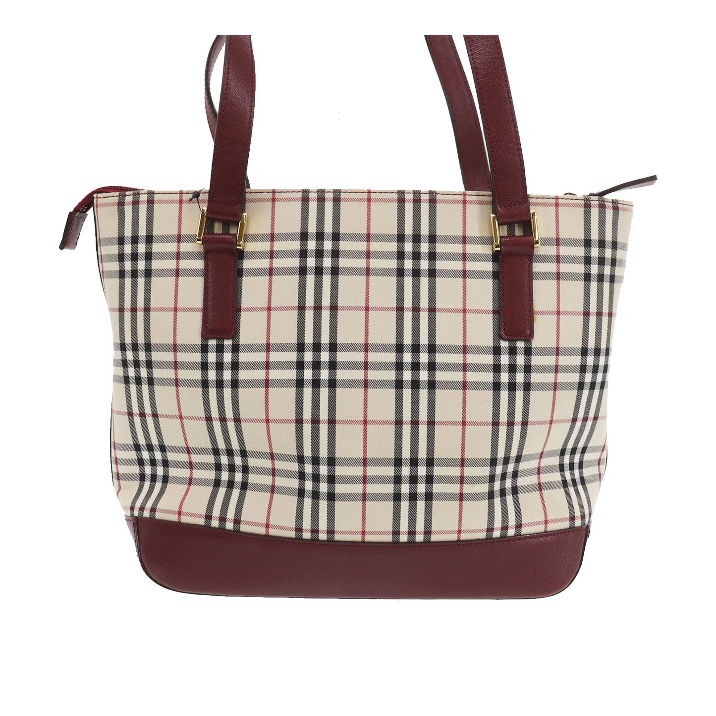 Burberry Nova Check Handbag Beige Bordeaux Canvas #BT778
