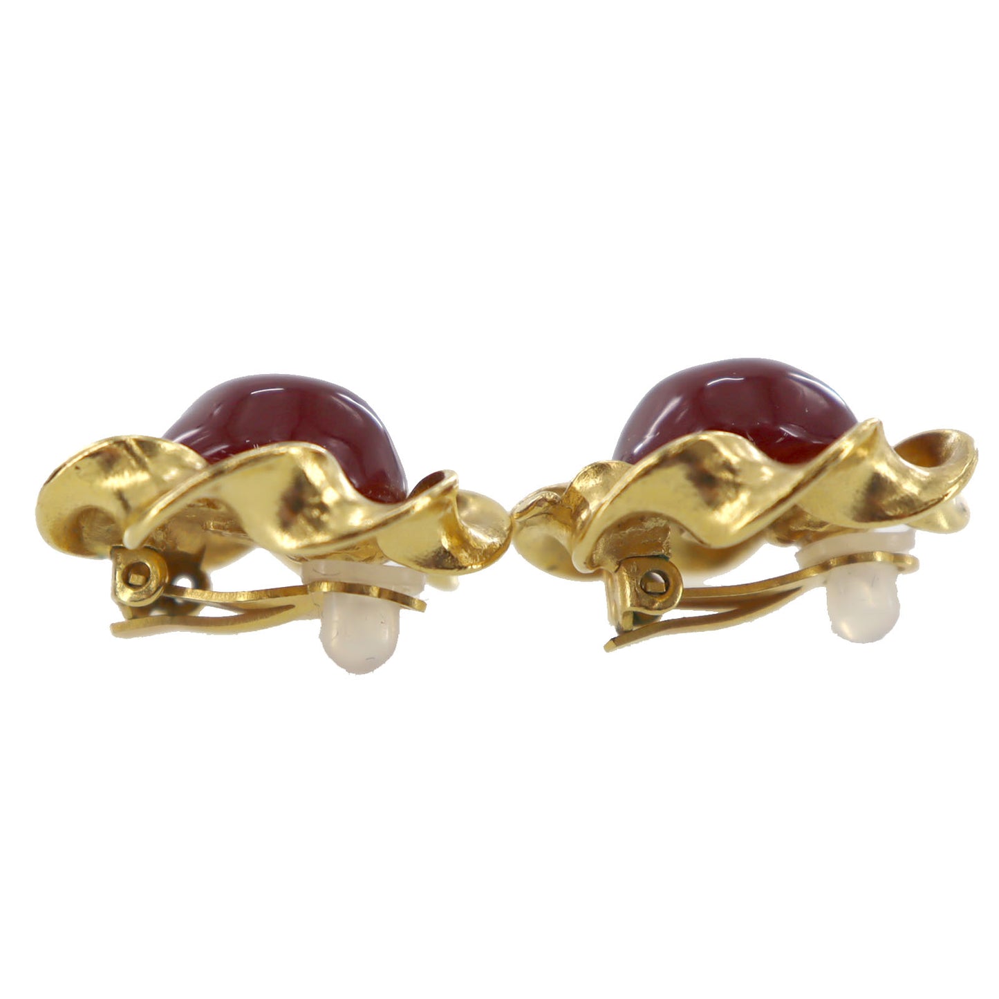 CHANEL CC Logos Spiral Circle Stone Earrings Gold Clip-On #AG839