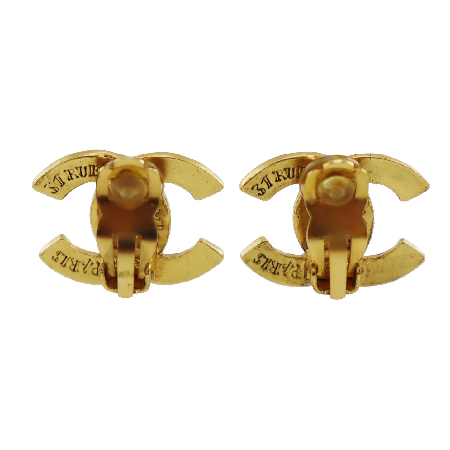 CHANEL CC Logos Earrings Gold Clip-On 99A #CA589