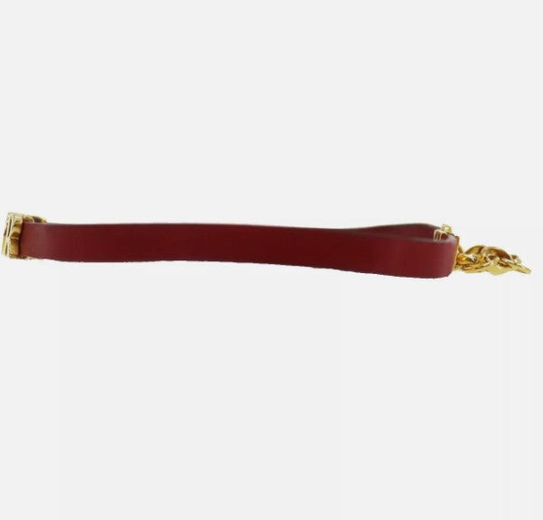 Christian Dior Logo Used Choker Red Gold Leather Gold Plated Vinatge #CU720 S
