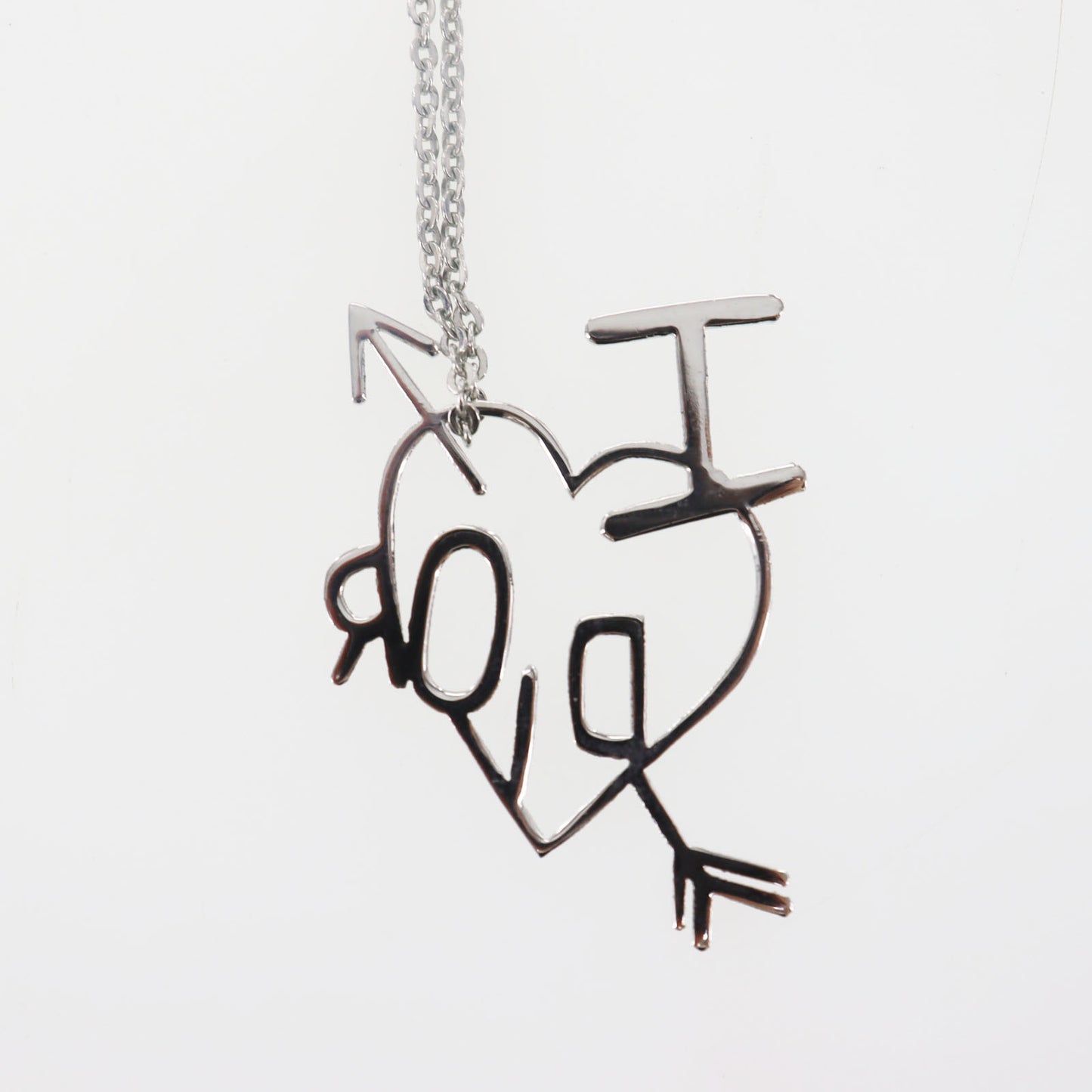 Christian Dior Logo Heart Chain Necklace Silver #CX518