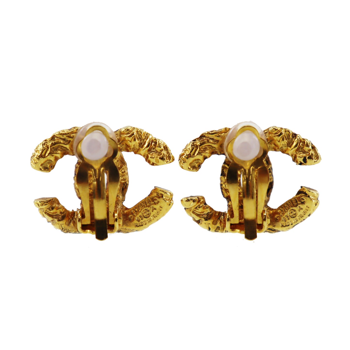 CHANEL CC Logos Earrings Gold Clip-On Vintage 93A #AG768