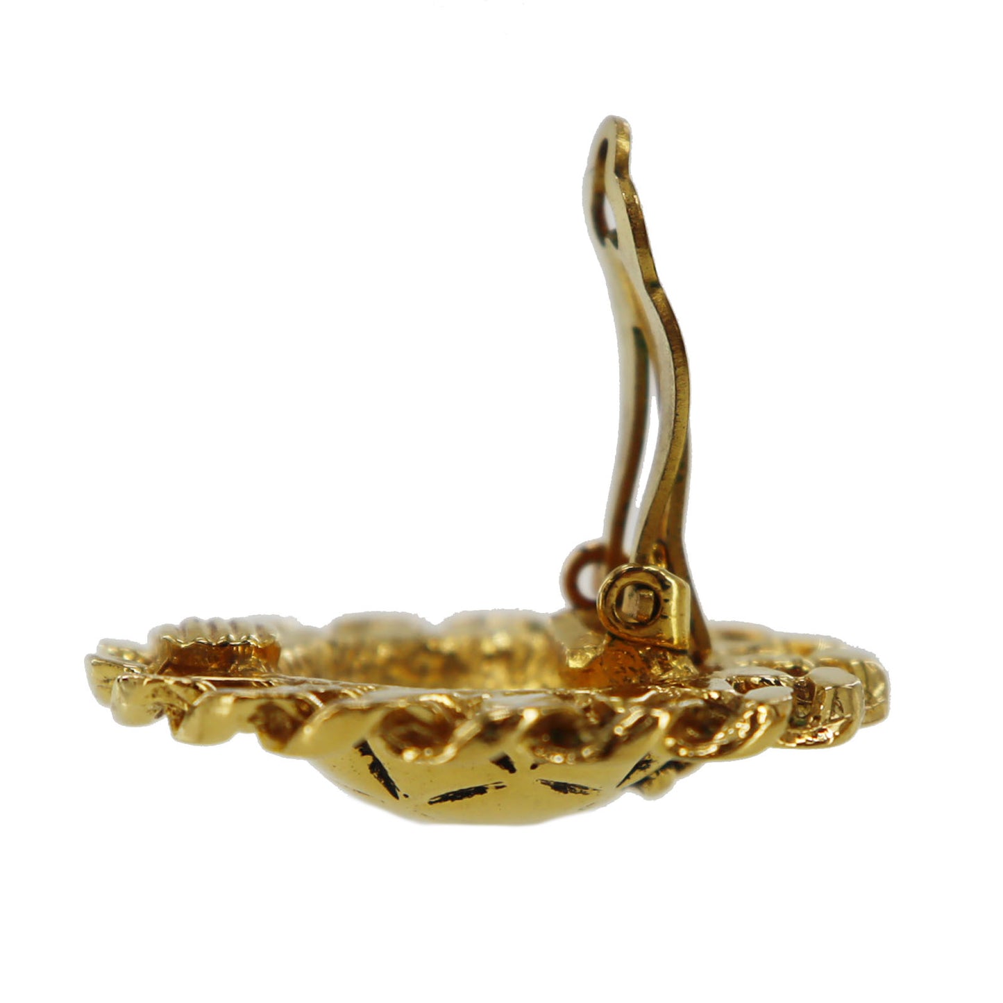 CHANEL Logos Chain Motif Earrings Gold Clip-On #BK663