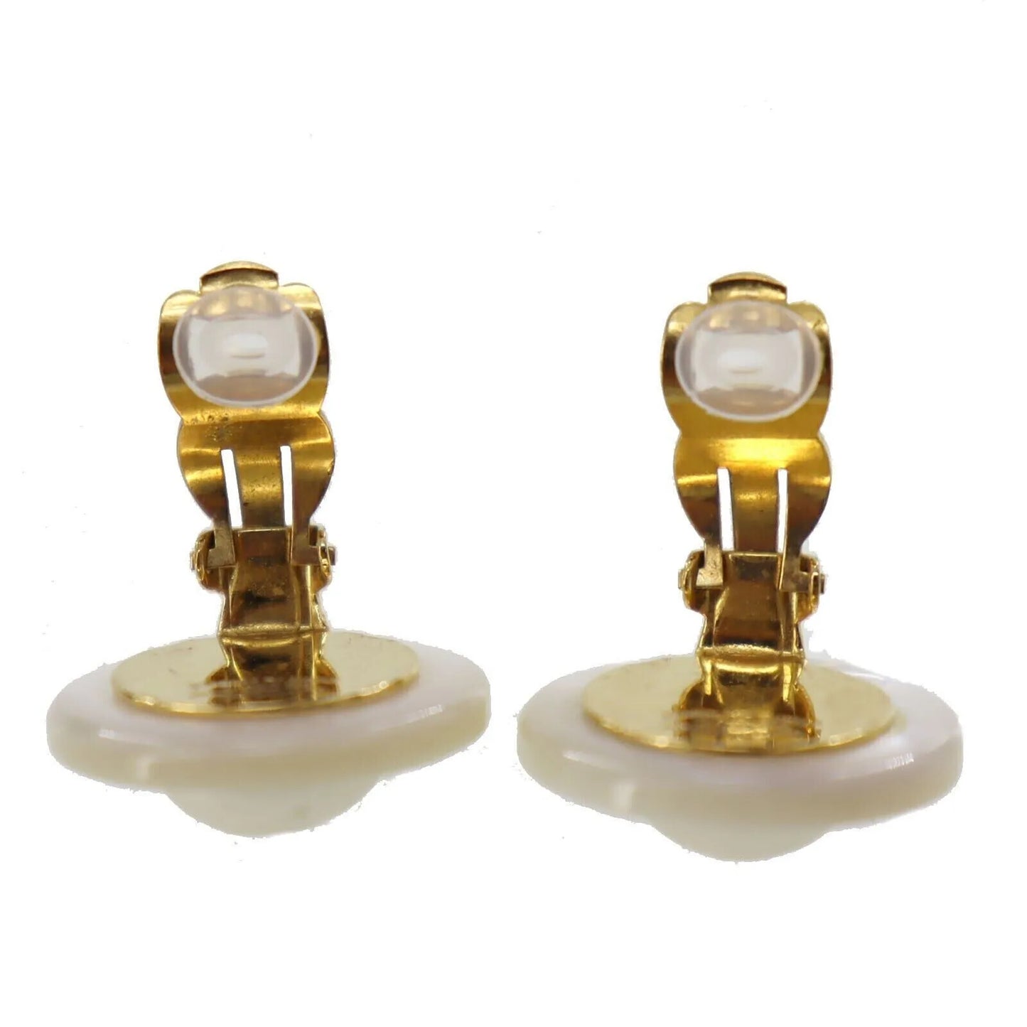 CHANEL CC Logos Circle Earrings White Clip-On 96 C #AF251