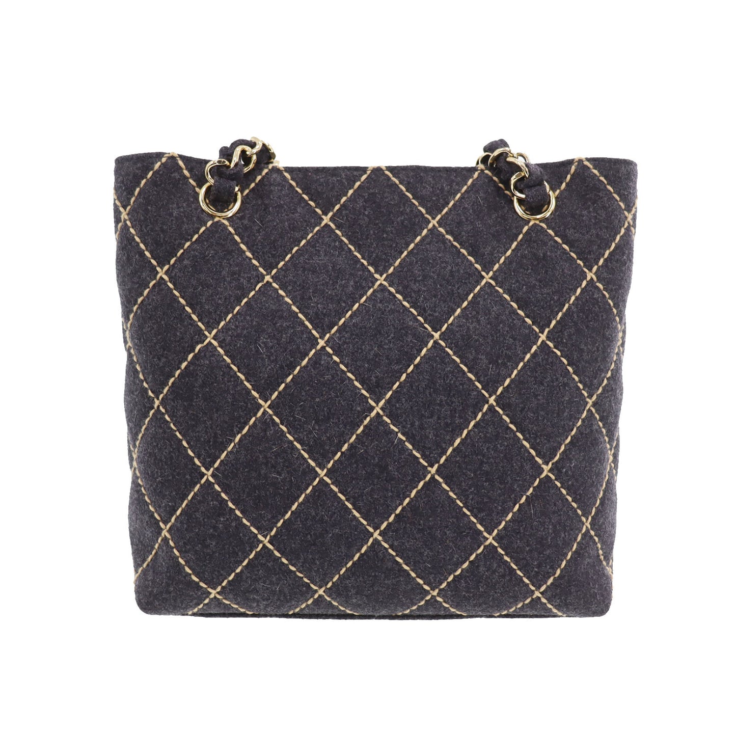 CHANEL Logos Tote Shoulder Bag Dark Gray Felt #CB789