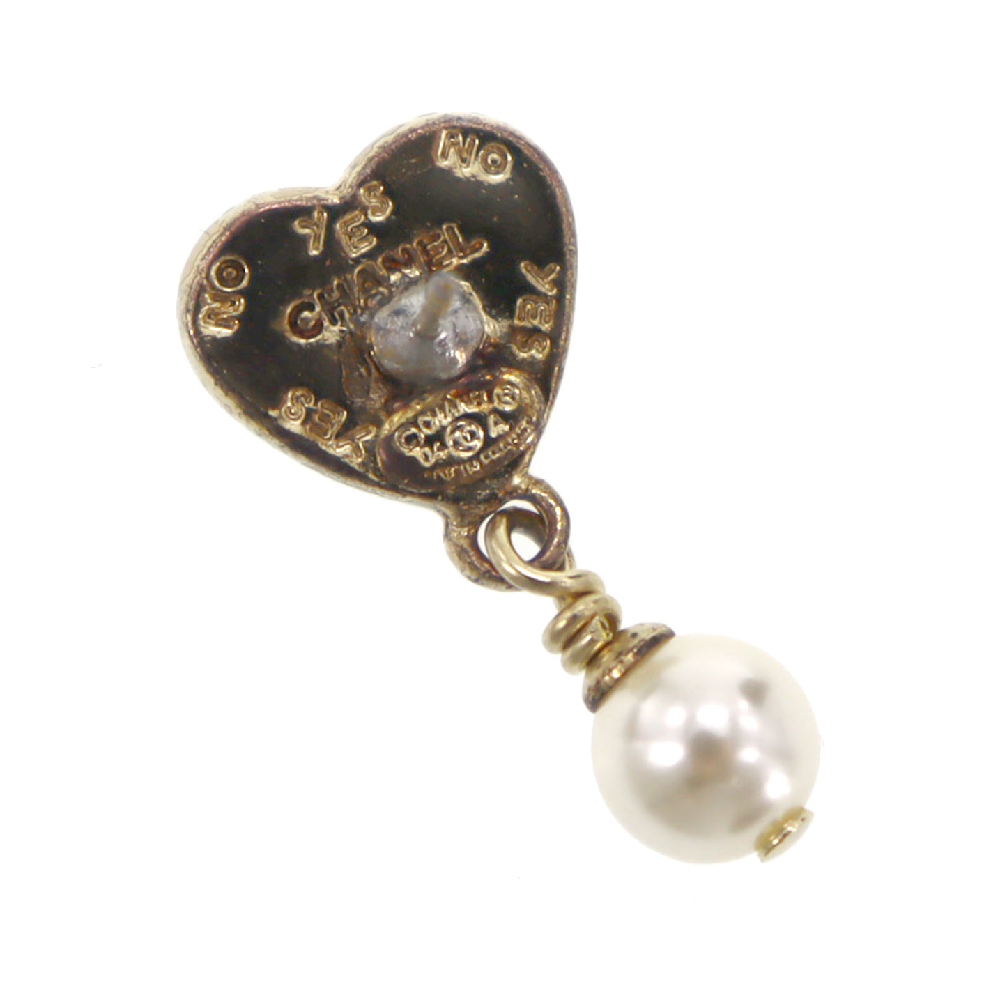 CHANEL CC Heart Logos Pearl Swing Piercing Black Gold 04A #CG920