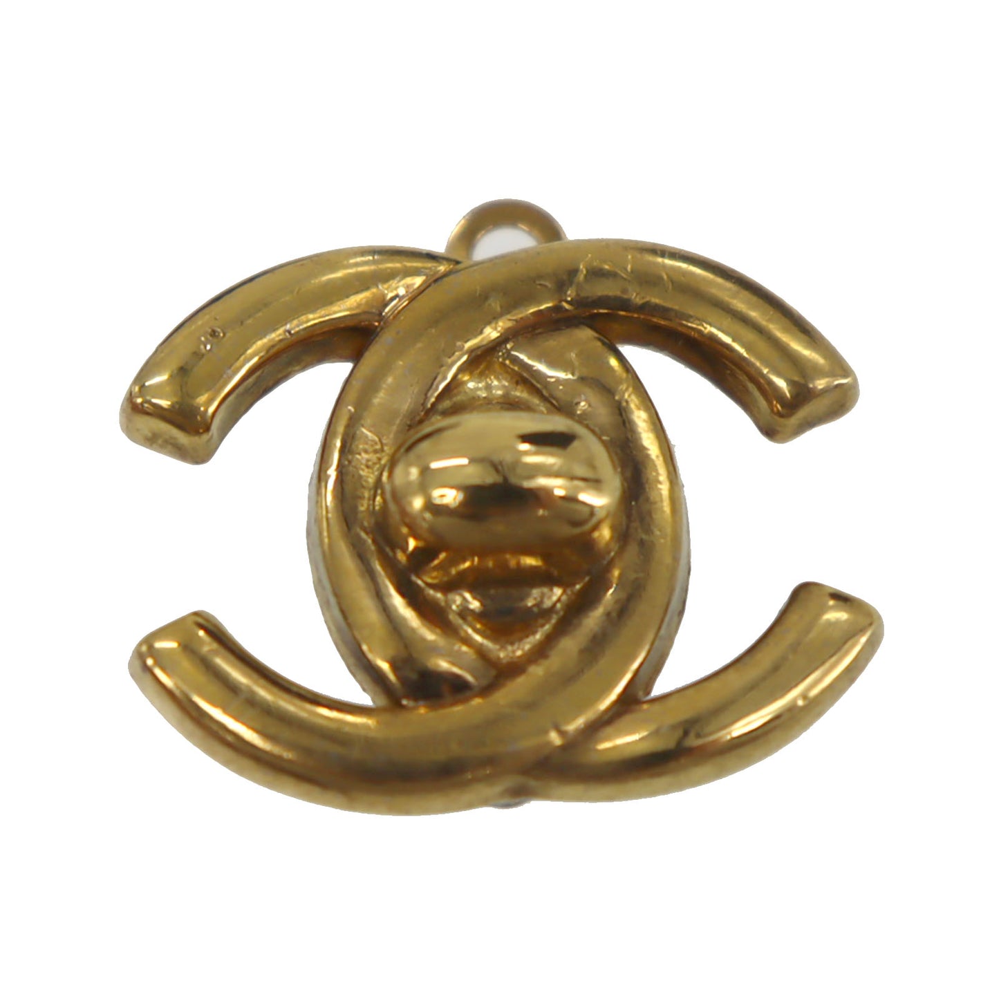 CHANEL CC Logos Turn-lock Earrings Gold Clip-On 96P #CD615