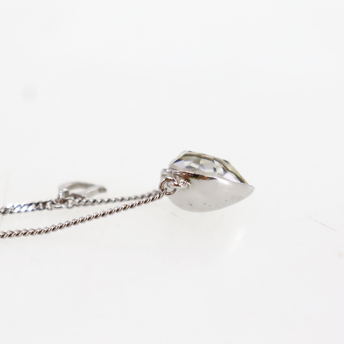 Christian Dior Heart Rhinestones Chain Necklace Silver #ED16