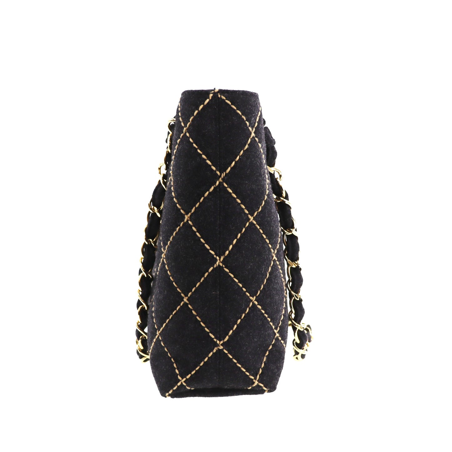 CHANEL Logos Tote Shoulder Bag Dark Gray Felt #CB789
